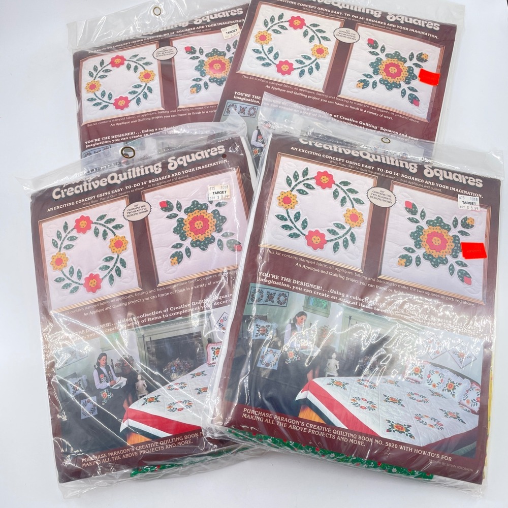 Paragon‎ Whig Rose Creative Quilting Squares Kits Floral 14" Stamped x 4 packs